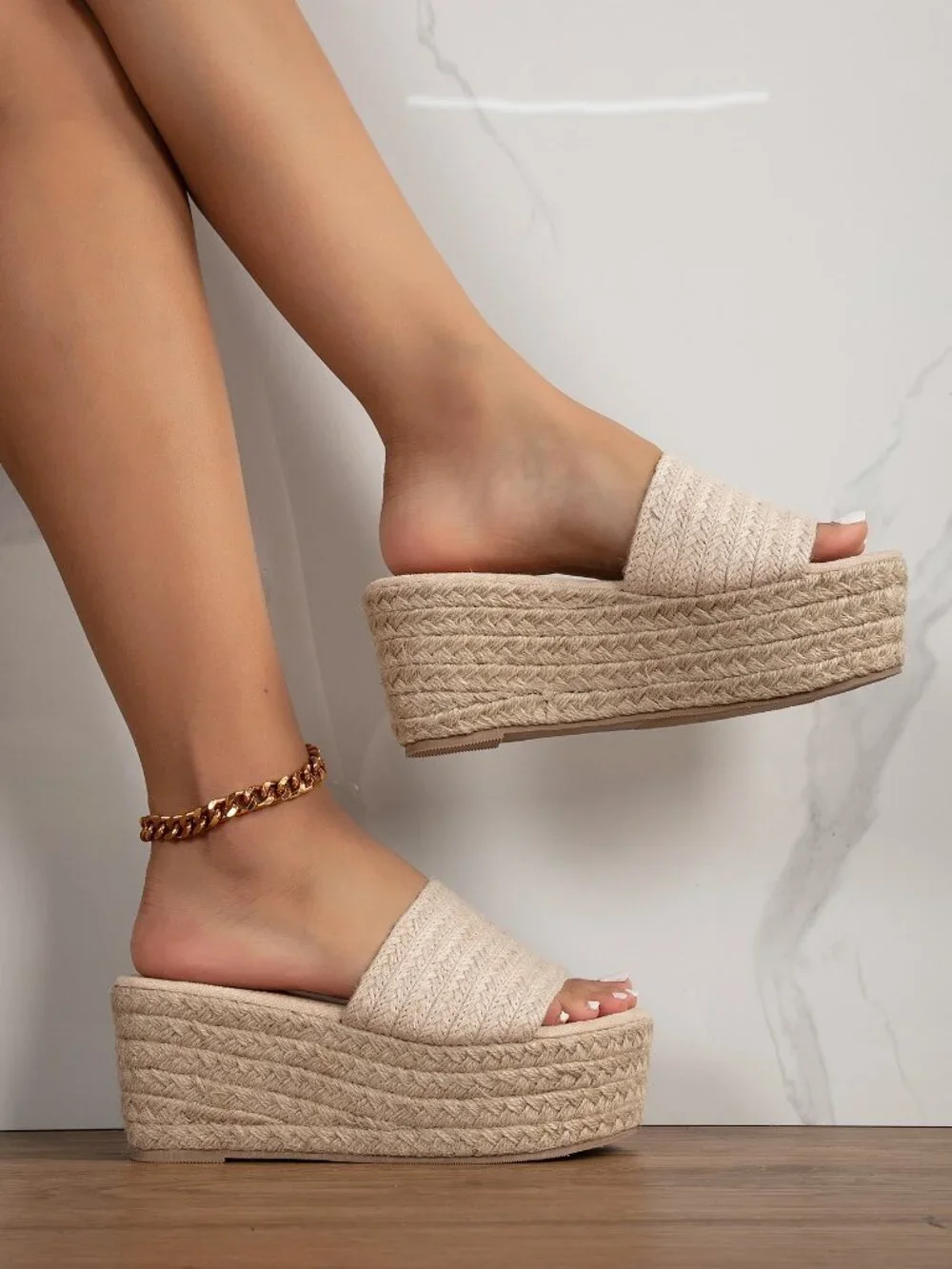 Apricot Bohemian Women's Slide Sandals Espadrille Platform